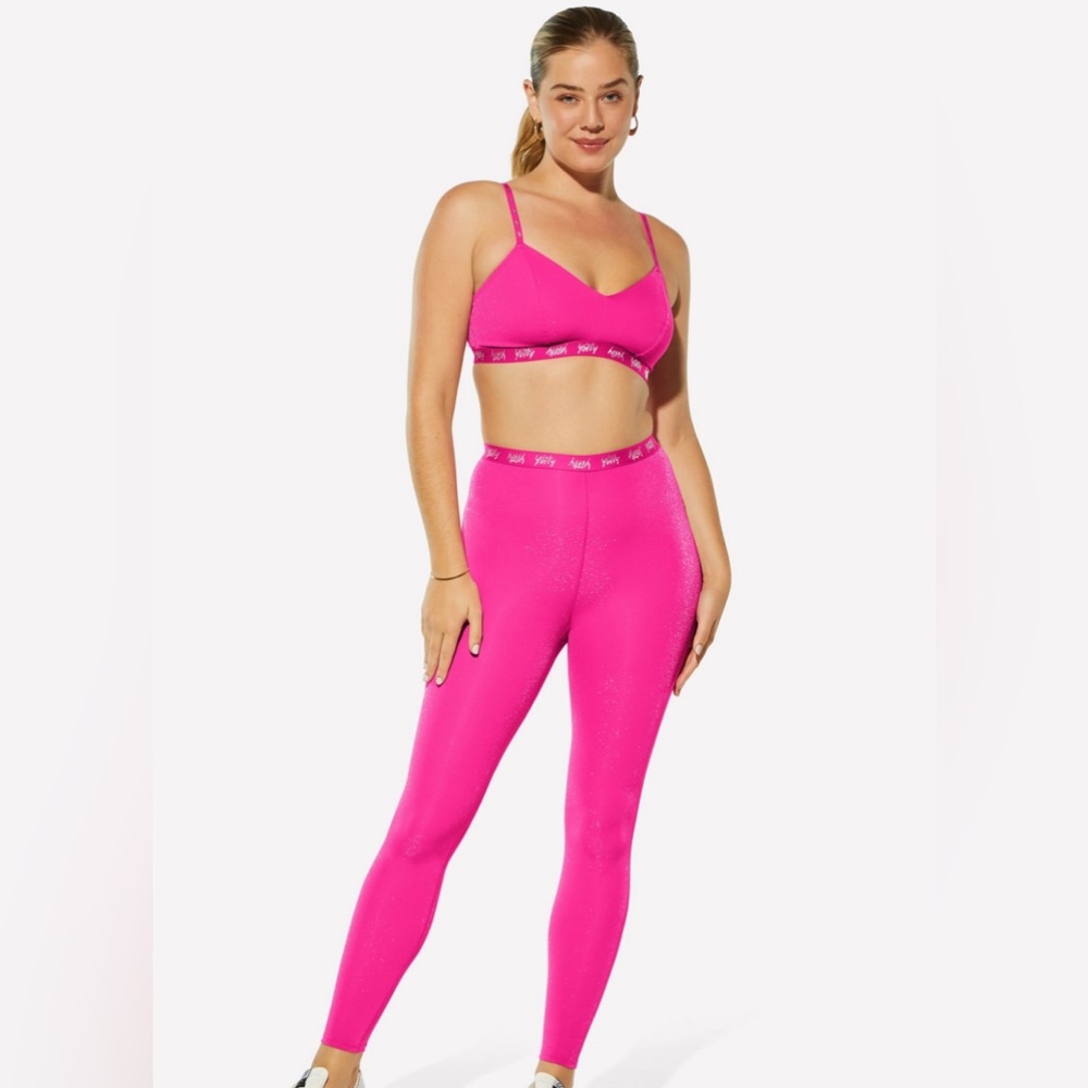 🪗YITTY Hot Pink shimmer ruched Women's Leggings size XS NWT - Picture 4 of 10